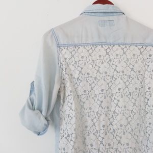 Chiqle Lightweight Denim Shirt with Lace on Back
